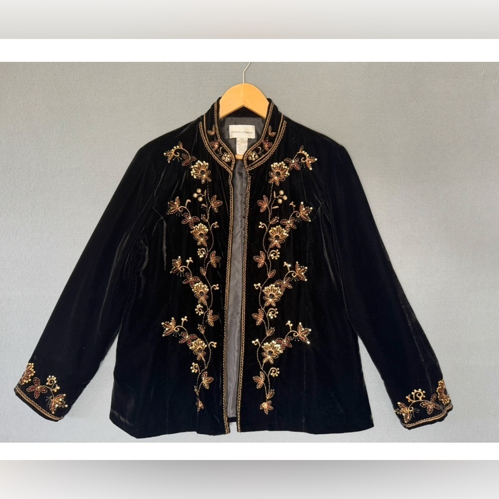 Draper’s & Damon’s Petites Black Velvet Beaded Embroidered Jacket PXL - Picture 3 of 11